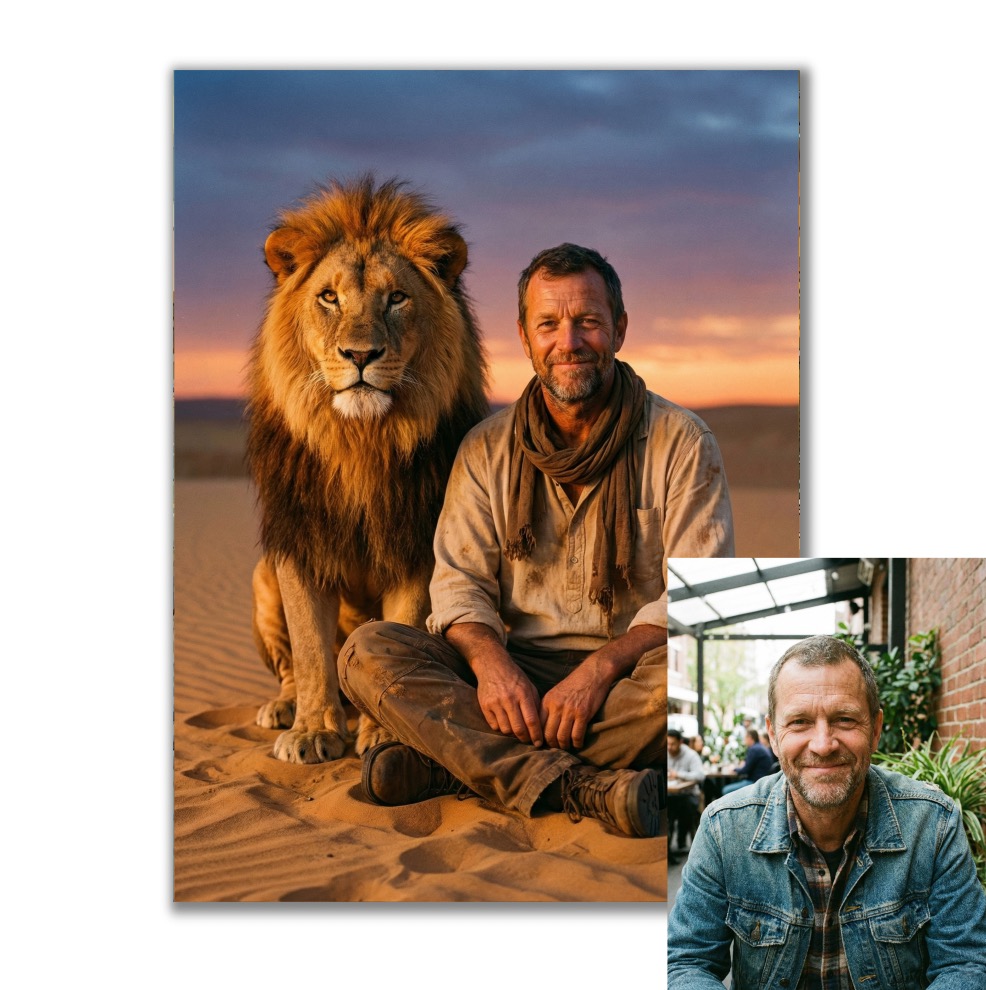 Obraz podle vaší fotky - Vy se lvem na poušti