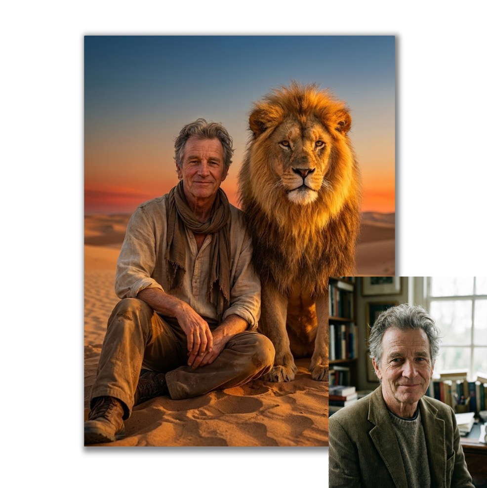 Obraz podle vaší fotky - Vy se lvem na poušti