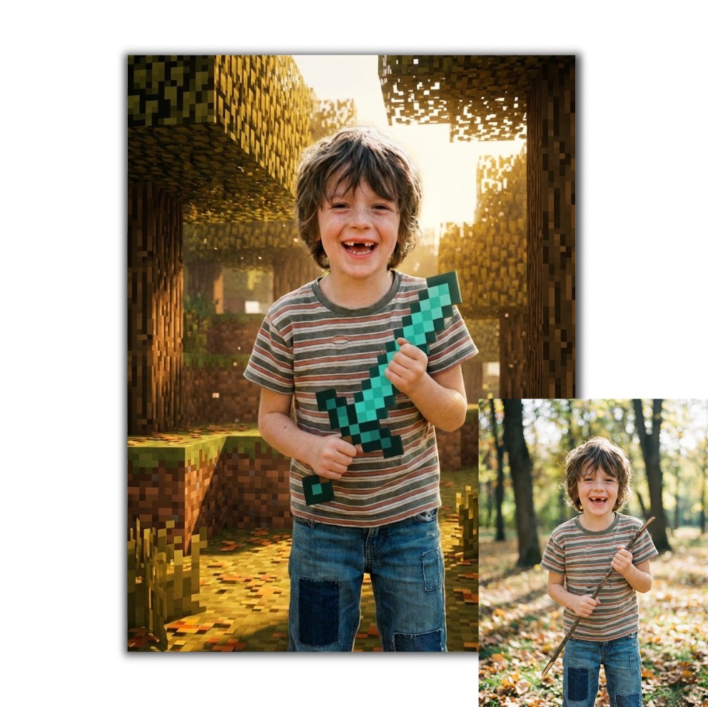 Obraz podle vaší fotky - Váš kluk ve světě Minecraftu